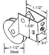 STB Sliding Glass Door Roller, Steel Wheel, 1-1/2&quot; Diameter, 3/4&quot; Wide Housing | 9235