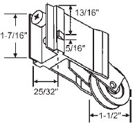1-1/2&quot; Steel Ball Bearing Sliding Glass Door Roller with 25/32&quot; Wide Housing, 9-237 | 9237S