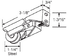 STB Sliding Glass Door Roller, Steel Wheel, 1-1/4&quot; Diameter, 3/4&quot; Wide Housing | 9248