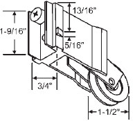 TechnologyLK STB Sliding Glass Door Roller, Adjustable Extruded Housing, Steel Ball Bearing Wheel, 1-1/2&quot; Diameter, 3/4&quot; Wide Housing | 9249