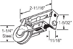 STB Sliding Glass Door Roller, Steel Wheel, 1-1/4&quot; Diameter, 11/16&quot; Wide Housing | 9275