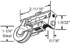 STB Sliding Glass Door Roller, Steel Wheel, 1-1/4&quot; Diameter, 11/16&quot; Wide Housing | 9276