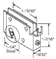 STB Sliding Glass Door Roller, Steel Wheel, 1-1/4&quot; Diameter, 19/32&quot; Wide Housing | 9294