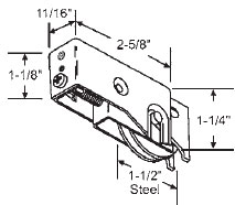 STB Sliding Glass Door Roller, Steel Wheel, 1-1/2&quot; Diameter, 11/16&quot; Wide Housing | 9318