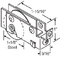 STB Sliding Glass Door Roller, Steel Wheel, 1-1/8&quot; Diameter, 9/16&quot; Wide Housing | 9324