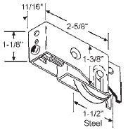 STB Sliding Glass Door Roller, Steel Wheel, 1-1/2&quot; Diameter, 11/16&quot; Wide Housing | 9341