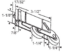 STB Sliding Glass Door Tandem Roller, Steel Wheels, 1-1/4&quot; Diameter, 7/8&quot; Wide Housing | 9368S