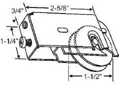 STB Sliding Glass Door Roller, Steel Wheel, 1-1/2&quot; Diameter, 3/4&quot; Wide Housing | 9392
