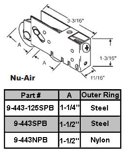1-1/2&quot; Tandem Steel Sliding Glass Door Roller with 13/16&quot; Wide Housing | 9443SPB