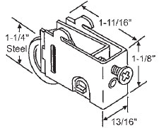 TechnologyLK STB Sliding Glass Door Roller, Steel Wheel, 1-1/4&quot; Diameter, 13/16&quot; Wide Housing | 90010098A