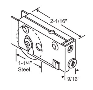 TechnologyLK STB Sliding Glass Door Roller, Steel Wheel, 1-1/4&quot; Diameter, 9/16&quot; Wide Housing | 90013579