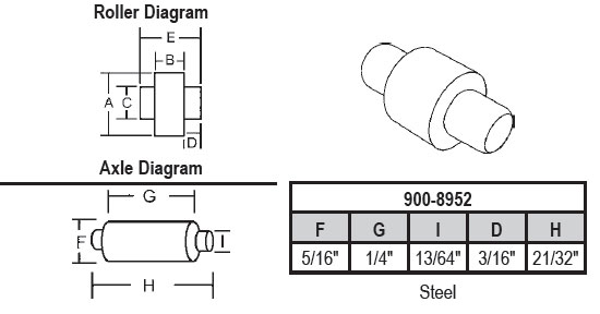 5/16&quot; Steel Sliding Window Replacement Roller with  Axle - Package | 900-8952  | 9008952