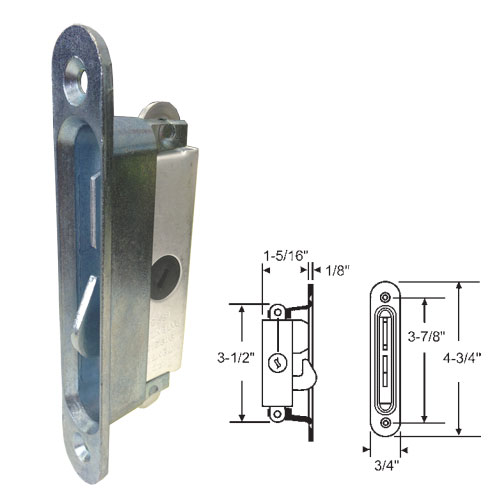 Gordon Glass Co. Gordon Glass&amp;#174; STB Sliding Glass Patio Door Lock, Mortise Type, Diagonal Hub, 3-7/8&quot; Screw Holes  | 9009169