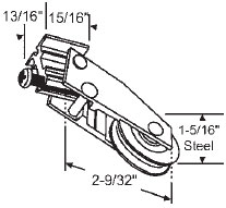 TechnologyLK STB Sliding Glass Door Roller, Steel Wheel, 1-5/16&quot; Diameter | 9009582