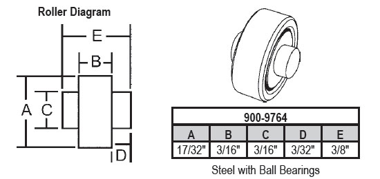 17/32&quot; Steel Sliding Window Replacement Roller with Fixed Axle - Package | 900-9764  | 9009764