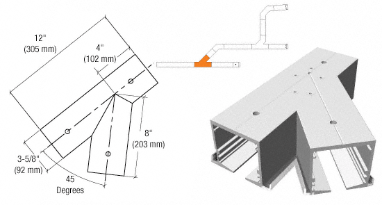 C.R. Laurence CRL SPS Flanged Self-Guiding 135 Degree Left Hand Intersection With Forced Diverter-Mill Aluminum | 90L135FLM