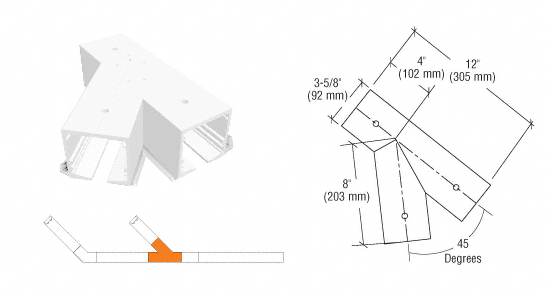 C.R. Laurence CRL SPS Flanged Self-Guiding 135 Degree Right Hand Intersection-White Powder Paint | 90L135RW