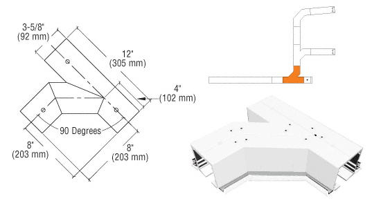 C.R. Laurence CRL SPS Flanged Self-Guiding 90 Degree Left Hand Intersection-White Powder Paint With Forced Diverter | 90L90FLW