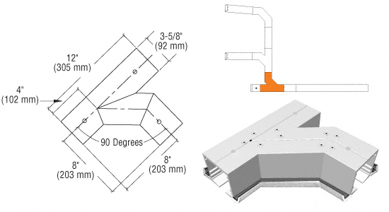 C.R. Laurence CRL SPS Flanged Self-Guiding 90 Degree Right Hand Intersection-Mill Aluminum With Forced Diverter | 90L90FRM