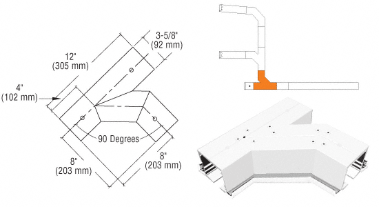 C.R. Laurence CRL SPS Flanged Self-Guiding 90 Degree Right Hand Intersection-White Powder Paint With Forced Diverter | 90L90FRW