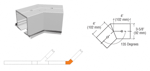 C.R. Laurence CRL SPS Flanged Self-Guiding 135 Degree Corner-Mill Aluminum | 90LC135M