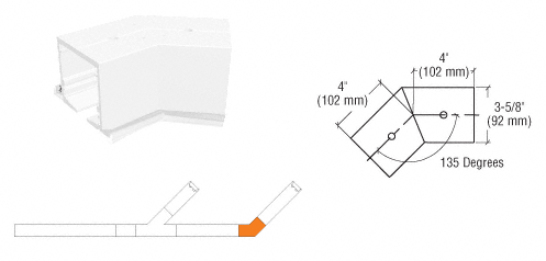 C.R. Laurence CRL SPS Flanged Self-Guiding 135 Degree Corner-White Powder Paint | 90LC135W
