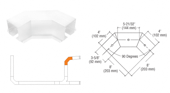 C.R. Laurence CRL SPS Flanged Self-Guiding 95 Degree Corner-White Powder Paint | 90LC95W