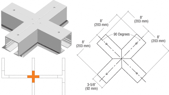 C.R. Laurence CRL SPS Flanged Manual 4-Way Cross Intersection-Mill Aluminum | 90LM4WM