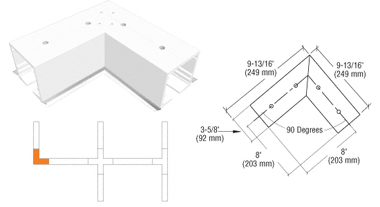 C.R. Laurence CRL SPS Flanged Manual 90 Degree Corner-White Powder Paint | 90LM90CW