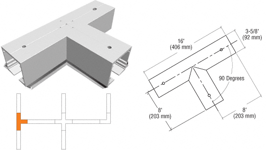 C.R. Laurence CRL SPS Flanged Manual 90 Degree &quot;T&quot; Intersection-Mill Aluminum | 90LM90TM