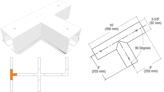 C.R. Laurence CRL SPS Flanged Manual 90 Degree &quot;T&quot; Intersection-White Powder Paint | 90LM90TW