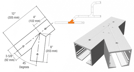 C.R. Laurence CRL SPS Standard Self-Guiding 135 Degree Left Hand Intersection With Forced Diverter-Mill Aluminum | 90S135FLM