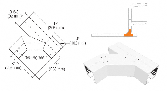 C.R. Laurence CRL SPS Standard Self-Guiding 90 Degree Left Hand Intersection-White Powder Paint With Forced Diverter | 90S90FLW