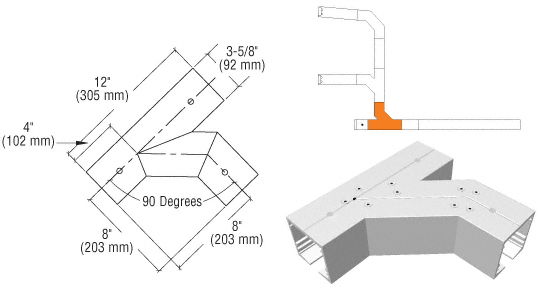 C.R. Laurence CRL SPS Standard Self-Guiding 90 Degree Right Hand Intersection-Mill Aluminum With Forced Diverter | 90S90FRM