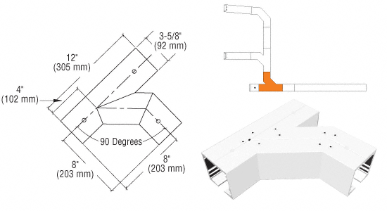 C.R. Laurence CRL SPS Standard Self-Guiding 90 Degree Right Hand Intersection-White Powder Paint With Forced Diverter | 90S90FRW
