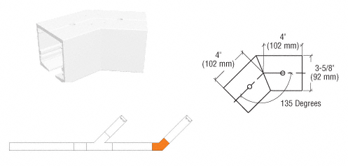 C.R. Laurence CRL SPS Standard Self-Guiding 135 Degree Corner-White Powder Paint | 90SC135W