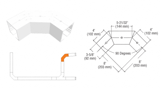 C.R. Laurence CRL SPS Standard Self-Guiding 95 Degree Corner-White Powder Paint | 90SC95W