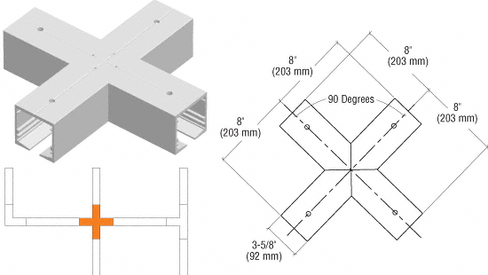 C.R. Laurence CRL SPS Standard Manual 4-Way Cross Intersection-Mill Aluminum | 90SM4WM