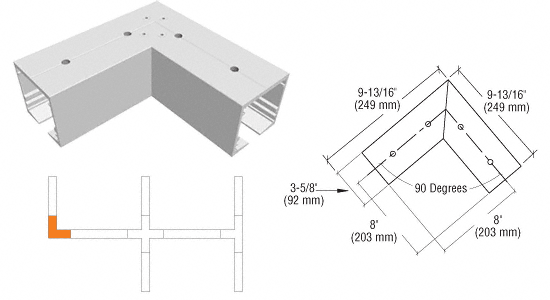 C.R. Laurence CRL SPS Standard Manual 90 Degree Corner-Mill Aluminum | 90SM90CM