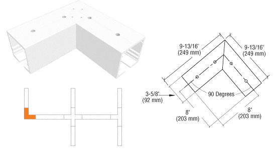 C.R. Laurence CRL SPS Standard Manual 90 Degree Corner-White Powder Paint | 90SM90CW