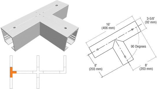 C.R. Laurence CRL SPS Standard Manual 90 Degree &quot;T&quot; Intersection-Mill Aluminum | 90SM90TM