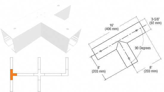 C.R. Laurence CRL SPS Standard Manual 90 Degree &quot;T&quot; Intersection-White Powder Paint | 90SM90TW