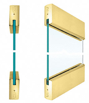 C.R. Laurence CRL Satin Brass SPS Style 93 With 4&quot; Square Rail Top and 6&quot; Square Rail Bottom for 1/2&quot; Glass | 93SB