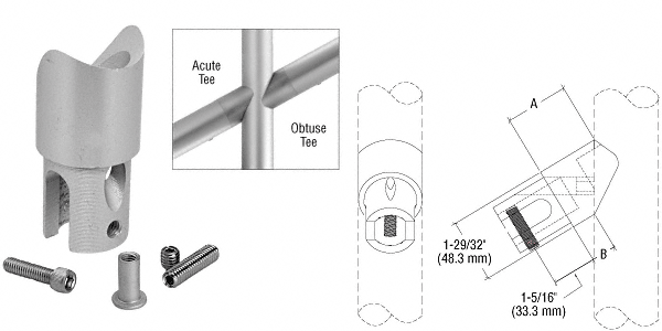 C.R. Laurence CRL ACRS Satin Anodized Obtuse 5 Degree Angled Tee Adaptor | A190T5