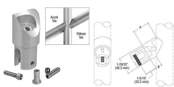 C.R. Laurence CRL ACRS Satin Anodized Acute 5 Degree Angled Tee Adaptor | A19AT5