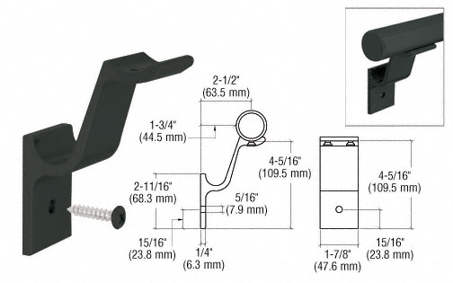 C.R. Laurence CRL Matte Black Quick Connect Aluminum Hand Rail Bracket for 1-1/2&quot; Diameter Tubing | ARHB1BL