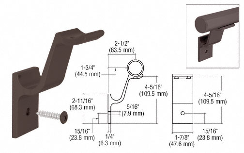 C.R. Laurence CRL Matte Bronze Quick Connect Aluminum Hand Rail Bracket for 1-1/2&quot; Diameter Tubing | ARHB1BRZ