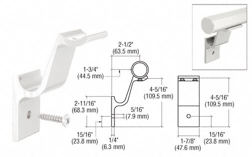 C.R. Laurence CRL Sky White Quick Connect Aluminum Hand Rail Bracket for 1-1/2&quot; Diameter Tubing | ARHB1W