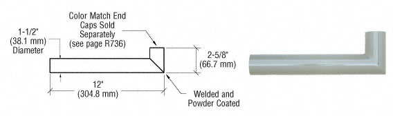 C.R. Laurence CRL Agate Gray Quick Connect Wall Hand Rail Return for 1-1/2&quot; Diameter Tubing | ARWR1AGY