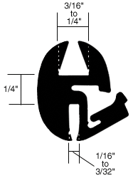 CRL-Automotive CRL One-Piece Self-Sealing Universal Weatherstrip 1/16&quot; to 3/32&quot; Panel - 3/16&quot; to 1/4&quot; Glass | AS893